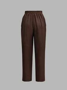 Pantalones de moda casual y elegante para mujer con bolsillos en diagonal y detalles de botones, adecuados para el trayecto de primavera - Marrón oscuro - Ver 3