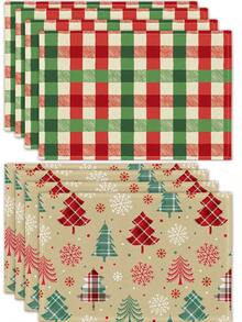 Manteles individuales de lino a cuadros rojos y verdes, almohadillas aislantes del calor, manteles para alimentos, suministros para restaurantes, decoración de restaurantes, manteles para picnic al aire libre, regalos, manteles navideños, aptos para restaurantes, cocinas, exteriores, picnics y festividades - Multicolor - Ver 1