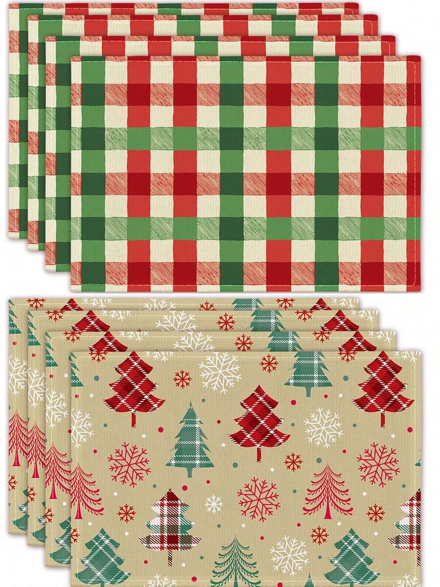 Manteles individuales de lino a cuadros rojos y verdes, almohadillas aislantes del calor, manteles para alimentos, suministros para restaurantes, decoración de restaurantes, manteles para picnic al aire libre, regalos, manteles navideños, aptos para restaurantes, cocinas, exteriores, picnics y festividades - Multicolor - Ver 1
