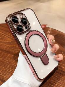 1 件透明电镀防震硅胶手机壳，带金属滑动支架/防震手机壳，TPU 材质，兼容 /15 Pro Max/16 Pro Max/16 Pro/11/12/13/14 Pro Max/14 Pro/13 Pro Max/ 16、S24/S24 Ultra、S25/S25 Ultra，支持无线磁力充电 - 粉色 - 查看 2