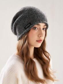 1pc Solid Color Fleece Fold-Over Beanie Hat For Women, Knitted Cuffed Warm Fashionable Brimless Hat, Autumn/Winter