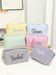 حقيبة منظم مكياج شخصي مخصص، حقيبة مستحضرات تجميل مخصصة، حقيبة مكياج مطرزة، صندوق وصيفة العروس، منظم مستحضرات تجميل، موفر للمساحة، مطرز، مخطط أنيق، عصري، منظم، بسيط، كاجوال، هدية فريدة كلاسيكية، هدية للفتيات، هدية زفاف، هدية عروس، زفاف، لوازم الزفاف، هدية عيد للصديقة، العائلة، الأصدقاء، مثالي للذكرى السنوية، لوازم المدرسة، العودة إلى المدرسة، هدية مدرسية - متعدد الألوان - مشاهدة 8