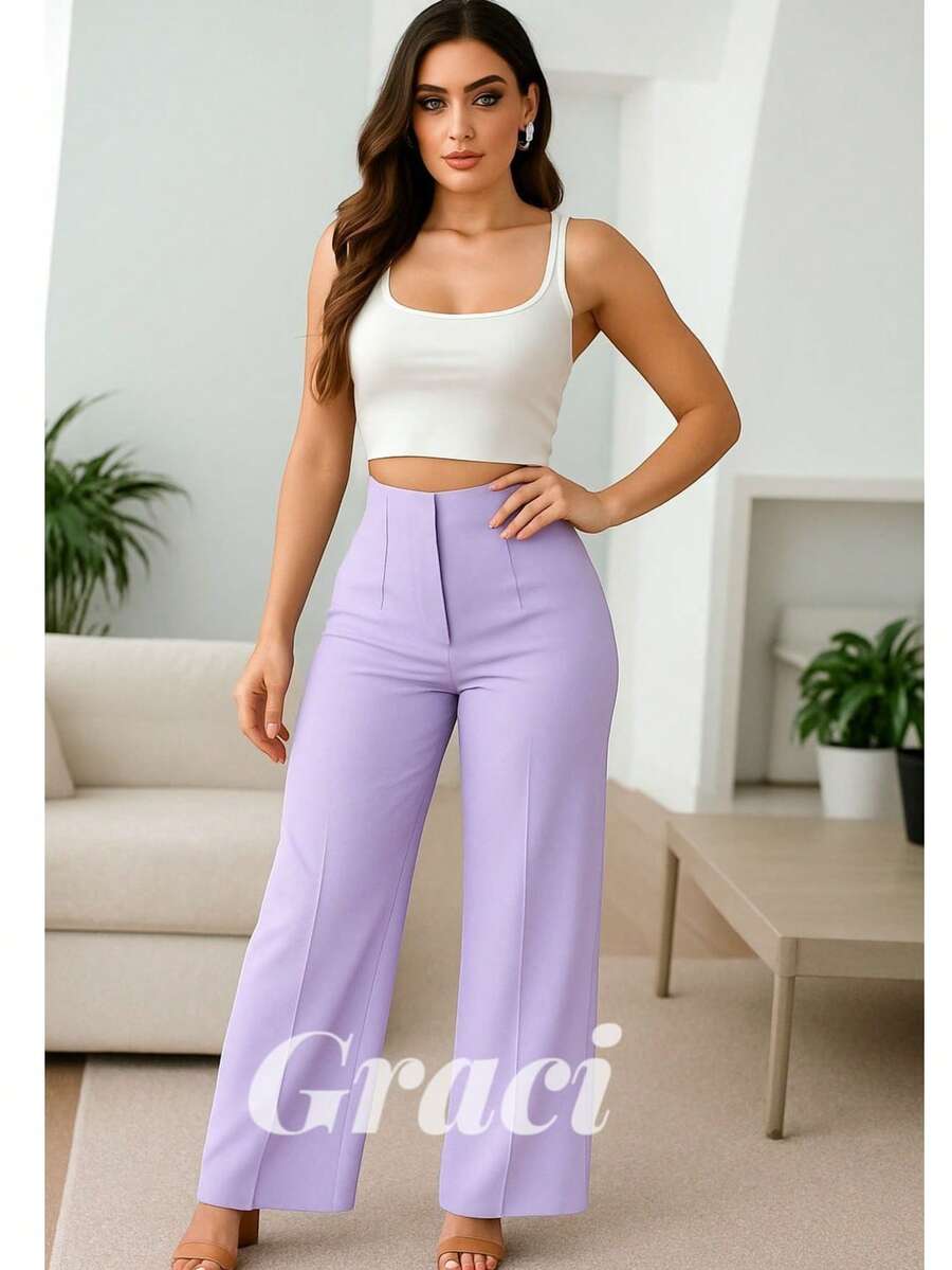 Pantalón Acampanado de Pinzas - Lila Púrpura - Ver 1