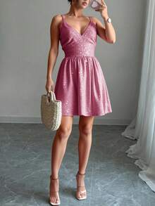 Vestido corto lentejuela sexy elegante dama mujer noche fiesta festival graduación cocktail boda noche vaccaciones jardín playa primavera verano - Rosa - Ver 2