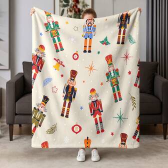 1pc Nutcracker Printed Blanket - A Soft Flannel Throw Blanket, A Lightweight Plush Blanket, Suitable For Couches, Beds, And Sofas. It Is A Home Decorative Blanket With Christmas Elements, And Makes A Best Christmas Holiday Gift For People.