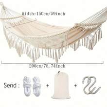 Brazilian Pattern Double Hammock, White And Red With Lace, Heavy-Duty Hammock, Thickened Fabric, Can Bear 400LB, Complete Accessories, Garden Hammock, Camping Hammock