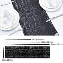 1PC/6Pcs 12 X 118 Cm Sequined Table Runners, Made Of Shimmering Fabric, Perfect For Weddings, Parties, Holidays, Table Decorations, Graduation, Gender Reveal Parties, Bridal Showers, Living Room Decor, Bachelorette Parties, Kitchen Decor, Western-Themed Decor, Easter Table Runners, St. Patrick's Day, Easter Decor, And Spring Decor - 黑色 - 查看 3