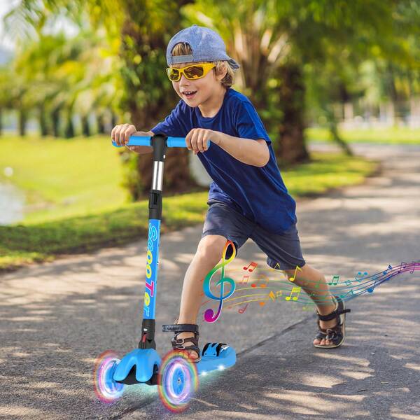 Advwin Advwin Kids Scooter 3 Wheels Folding Music Light Up Kick Scooter 4 Adjustable Height For Ages 3-12 Blue