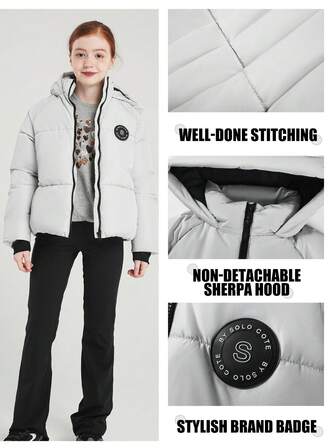 SOLOCOTE Abrigo acolchado con capucha, mangas raglán y botones delanteros para niñas, abrigo de invierno cálido, regalo de Navidad