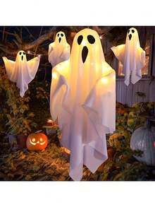 Halloween LED Hanging Ghost Light, Battery Powered Decorative Ghost Lamp, Create Holiday Atmosphere, Non-Waterproof Ceiling/Desktop Lighting, Toggle Switch - Multicolor - View 6
