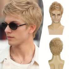 Men Basic Brown Straight Hair Wig, High Temperature Fiber, Rose Net Cap, 130% Density, One Size Fits All