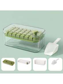 Bandeja para cubitos de hielo con cubitera y pala para cubitos de hielo para congelador, molde de silicona de 1/2 capas con botón de liberación, molde pequeño para hacer hielo para bebidas frías, cócteles y whisky. - Verde (1er piso) - Ver 1