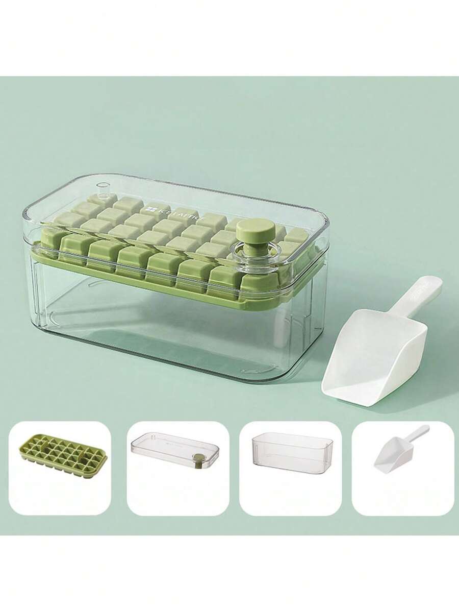 Bandeja para cubitos de hielo con cubitera y pala para cubitos de hielo para congelador, molde de silicona de 1/2 capas con botón de liberación, molde pequeño para hacer hielo para bebidas frías, cócteles y whisky. - Verde (1er piso) - Ver 1