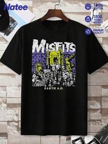Vintage Misfits Earth A.D. Premium Quality T-Shirt,Loose Round Neck Short Sleeve T-Shirt,Simple Design, Knitting Process - Black - View 1