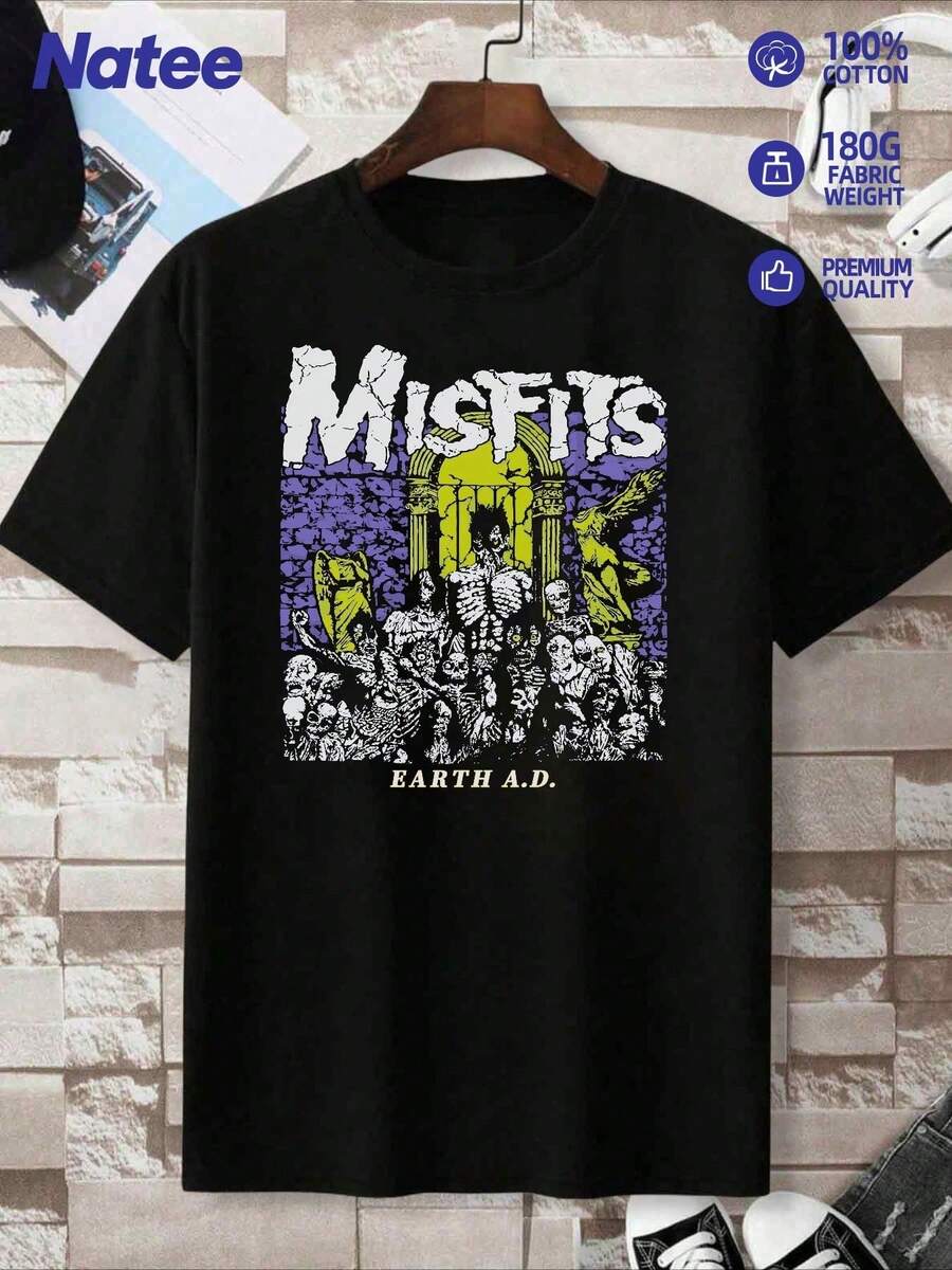 Vintage Misfits Earth A.D. Premium Quality T-Shirt,Loose Round Neck Short Sleeve T-Shirt,Simple Design, Knitting Process - Black - View 1