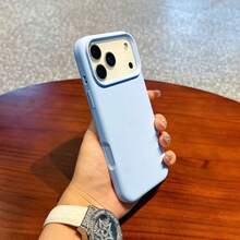 Compatible con iPhone 17PROMAX/iPhone17/iPhone17Pro/iPhone17Air/16 15 14 13 12 11 Pro Max, Funda de teléfono con diseño de color caramelo y textura de piel, simple y hermosa. - Celeste - Ver 1