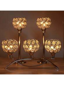 1pc 3-Arm/5-Arm Crystal Candle Holder, Decorative Centerpiece For Home, Wedding, Party, Halloween, Christmas, Anniversary