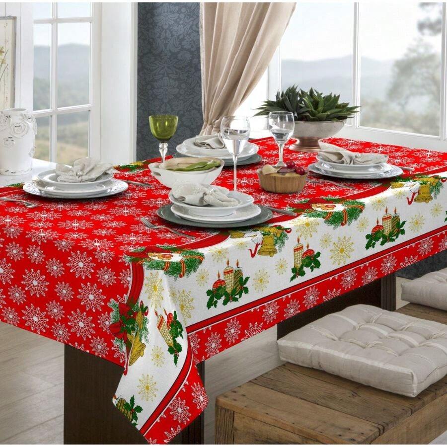 Rustic Oxford Luxury Linen Tablecloth 4/6/8 Seats Various Prints - Christmas Bells - View 1