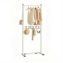 Perchero Metálico Organizador de 2 Estantes con Ruedas, Estante Móvil Ideal para Ropa, Sacos, Bolsas, Sombreros, Accesorios, Diseño Minimalista, Para espacios Compactos, Soporte de hasta 25kg - Blanco - Ver 1