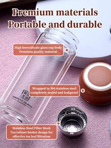 زجاجة مياه محمولة، كوب زجاجي مزدوج الجدران معزول، إبريق شاي مزدوج الجدران معزول، خيار هدية مثالي. قابل لإعادة الاستخدام ومزود بمصفاة شاي لتصفية أوراق الشاي، مصنوع من زجاج شفاف سميك عالي الجودة. مناسب للمناسبات التجارية والمنزل والسيارة أو الاستخدام في الأماكن الخارجية. سواء للمشروبات الساخنة أو الباردة - القهوة أو الحليب أو الشاي - هذا الكوب الزجاجي مريح للغاية.