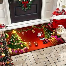 Paillasson thème noir et or de Noël avec design d'arbre de Noël et couronne de renne - résistant à la saleté, léger, convient pour la salle de bain, le salon, la chambre, la cuisine, le bureau - décoration de Noël