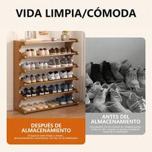 Zapateras modelo E con 6 niveles almacenamiento bambú para 24 pares muebles ecológicos organizador de zapatos multiusos estructura robusta diseño natural moderno para dormitorio entrada sala hogar - Granate - Ver 3