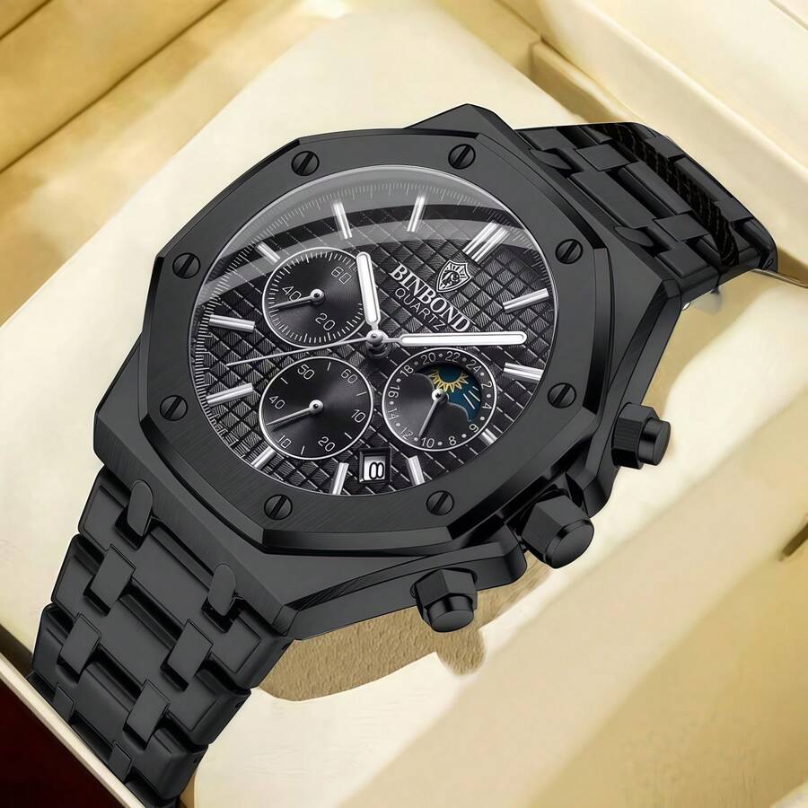 POEDAGAR Đồng hồ đeo tay BINBOND B0161 hàng hiệu hàng đầu dành cho nam giới, đồng hồ đeo tay nam bằng thép không gỉ, chống nước, lịch ngày, dành cho nam giới, bố, anh trai, đối tác, sinh nhật, ngày lễ, kỳ thi, đồ dùng thiết yếu cho ngày tựu trường, bộ máy thạch anh Nhật Bản - Pin tích hợp cao cấp, thời lượng cực dài