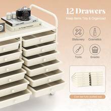 GOFLAME 12 Drawers Rolling Trolley, Metal Frame Utility Storage Organizer Cart With Lockable Wheels, Multipurpose Shelving Organizer Unit For Home Office - White - View 9