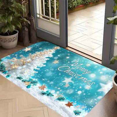 1pc New Christmas Happy Christmas Tree White Carpet - 900g/Sqm Soft Velvet, Machine Washable Durable, Stain Resistant, Quick Drying, Suitable For Indoor/Outdoor Doormat, Home Decor, Bedroom, Kitchen, Photography, Props, Outdoor Decoration, Holiday Gift, Area Rug, All Season