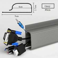 Bandeja de cables de escritorio de PVC de 40cm, gestión de cables debajo del canal de escritorio, ocultador de cables de entrada, sin perforación, organizador de cables para el hogar y la Oficina QEFU - Gris - Ver 9