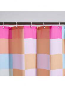 Multicolored Checkered Retro Fabric Shower Curtain For Bathroom, 66x72 Inch, Rainbow Colorful Modern Simple Groovy Funky Shower Curtain Set With Hooks, Aesthetic Bathroom Decor - 柔和多彩 - 查看 5