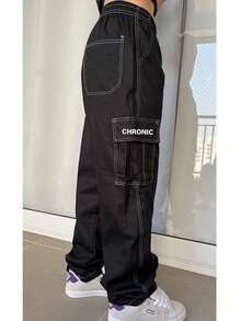 CHRONIC Twill Cargo Pants All Colors Men's Twill Skater 5 Pockets Men's Fashion Wide ORIGINAL - 黑與白 - 查看 3