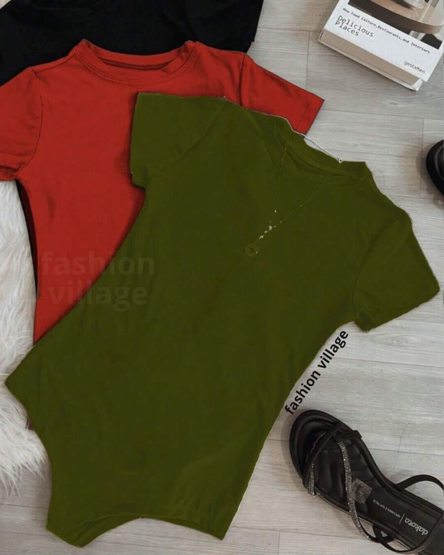 Bory Women's Bodysuit Crew Neck Suplex Summer Blogger 2024 - 軍綠色 - 查看 1
