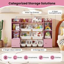 Lifezeal 4-Tier Large Storage Cabinet With 6 Cubbies & 8 Removable Bins Bookshelf - Pink - View 8