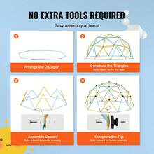 Climbing Dome, 10FT Geometric Dome Climber With Hammock And Swing, For Kids 3 To 10 Years Old, Jungle Gym Supports 750LBS And Easy Assembly, With Climbing Grip, Outdoor Backyard Play Equipment - 彩色 - 查看 5