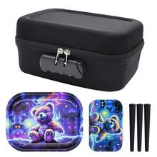 Bolsa de Armazenamento de Grande Capacidade com Adsorção Magnética - Portátil, com Trava de Senha de 3 Dígitos, Inclui 3 Tubos de Armazenamento, Bandeja Giratória, Caixa de Armazenamento, Design de Superfície Magnética, Opções de Tema Coração ou Urso, Acessórios para Fumar e Plataforma de Operação Portátil - Conjunto de Presente Perfeito para Uso Externo, Halloween, Natal