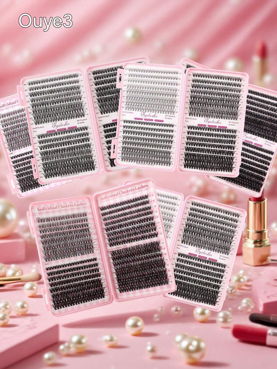 Ouye3 640 DIY D 型睫毛夹，超级睫毛延长器，适合初学者多种眼妆风格，自然、簇状、蓬松、浓密、混合风格，自粘，可重复使用，适合万圣节和圣诞节佩戴