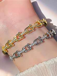 1 件跨境欧美风格 2 件套 U 型扣手链和镂空开口戒指套装，部分镶嵌 - U形馬蹄扣手鐲戒指 - 查看 11