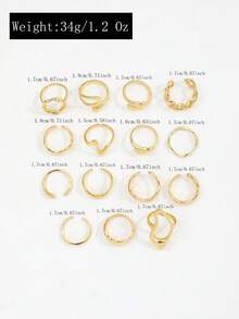 15pcs Vintage French Asymmetrical Hollow Smooth Rings, Multi-Element Lava Line Asymmetrical Stackable Ring Set For Women - Gold - View 5