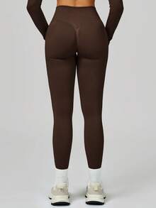 MASKERT Women's Yoga, Fitness, Casual, Sports Pants, Flare Pants, High Waist Running, Quick Dry, Butt Lifting, Yoga Pants, High Elasticity, Skin-Friendly Leggings - Chocolate Brown - View 2