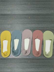 5双女士薄款防滑船袜，隐形内衬高跟鞋袜，夏季 - 彩色 - 查看 6