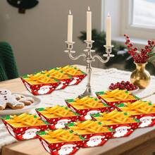 12/24pcs/Pack JULMELON Christmas Party Supplies, Christmas Food Trays, Paper Snack Trays, Disposable Christmas Buffalo Plaid Bowls, Winter Christmas Party Decorations - Multicolor - View 7