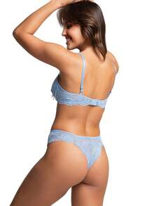 Lace Lingerie Set: Underwired Bra With Lining And Veronica Thong Panties - 淺藍色 - 查看 2
