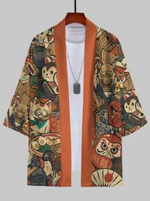 Men's Casual Cardigan, Polyester, Casual Japanese Kimono Style