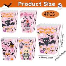 4 Stücke Halloween Popcorn Boxen, rosa Geist Halloween Popcorn Schüsseln Popcorn Eimer Popcorn Tüten, Halloween Snack Leckereien Süßigkeiten Box Kekse Behälter Halloween Geschenkboxen Halloween Party Geschenkboxen - Pink - Übersicht 6