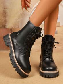 1 Pair Vintage Boots, Girl's Fashion Outdoor Hiking Short Boots, Anti-Slip Durable Lace-Up Boots, Kick-Proof Side Zipper Ankle Boots