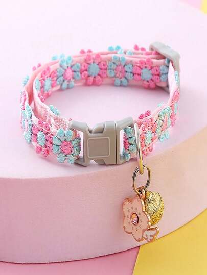 Pet Necklace Colorful Lace Flower Cat Collar Puppy Jewelry Collar Bell Collar Cat Collar Blue Pink Flower Language Collar