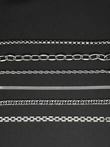 6pcs Set Minimalist Punk Style Metal Chain Bracelet Set, Combination Of Metal Chains, Ropes, Snake And Twisted Designs, Multi-Layer Bracelets, Gift For Women, Suitable For Daily Wear - Silver - View 2