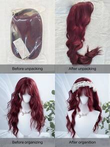 alicegarden 1 Synthetic Heat-Resistant Wig, A Red Curly Wig With Bangs, 30 Feet Long, Made Of Fiber, Suitable For Daily Use, Natural Simulation Wig - Red - View 8