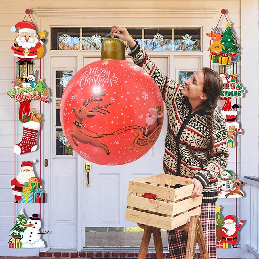1 كرة زخرفية قابلة للنفخ لديكور حديقة عيد الميلاد، زينة شجرة عيد الميلاد الخارجية، لوازم ديكور عيد الميلاد المنزلي، ديكور الغرفة في فصل الشتاء